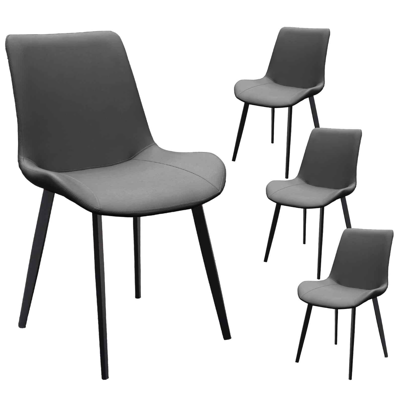 Grey PU Leather Dining Chair With Metal Legs, Modern Upholstered Chair Set Of 4 For Kitchen, Restaurant, Living, Meeting Room_voghion.com